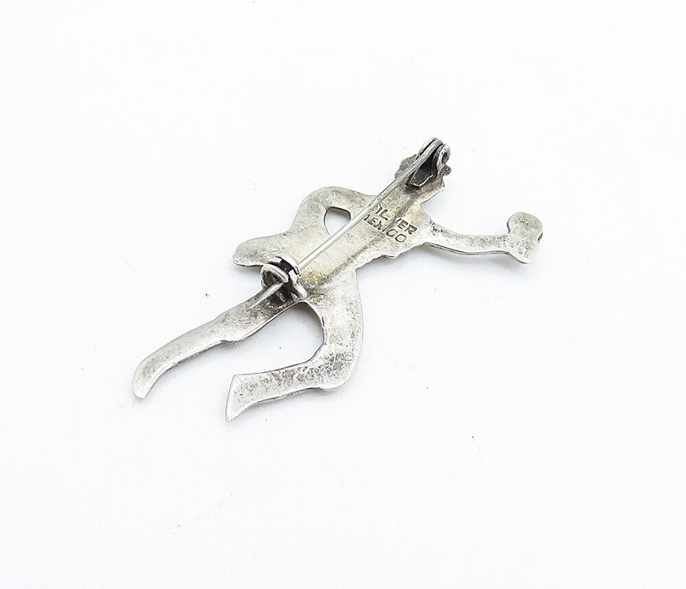 MEXICO 925 Sterling Silver  Vintage Antique Jasper Dancer Brooch Pin  BP2369