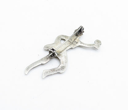 MEXICO 925 Sterling Silver  Vintage Antique Jasper Dancer Brooch Pin  BP2369