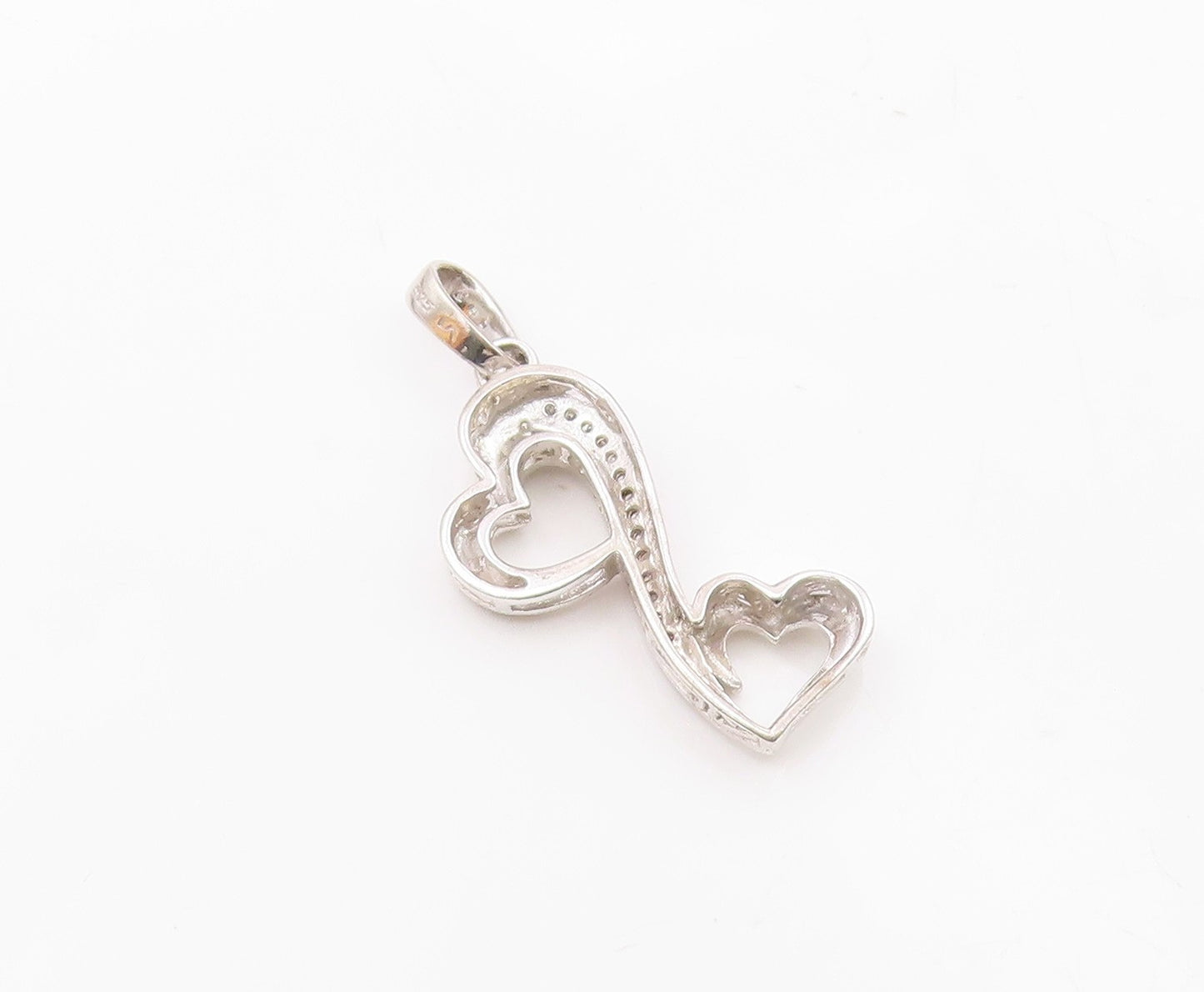 925 Silver  Vintage Genuine Diamonds Floating Love Hearts Pendant  PT21169