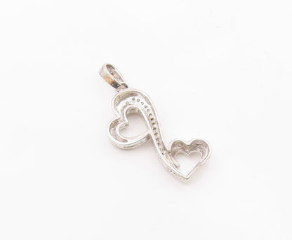 925 Silver  Vintage Genuine Diamonds Floating Love Hearts Pendant  PT21169