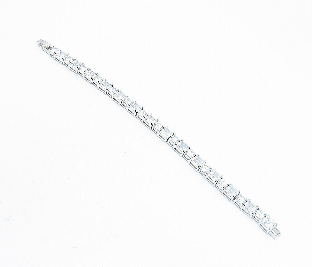 925 Sterling Silver Sparkling Prong Set Cubic Zirconia Chain Bracelet BT3234