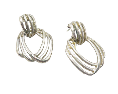 925 Sterling Silver  Vintage Dark Tone Split Hinge Drop Earrings  EG6241
