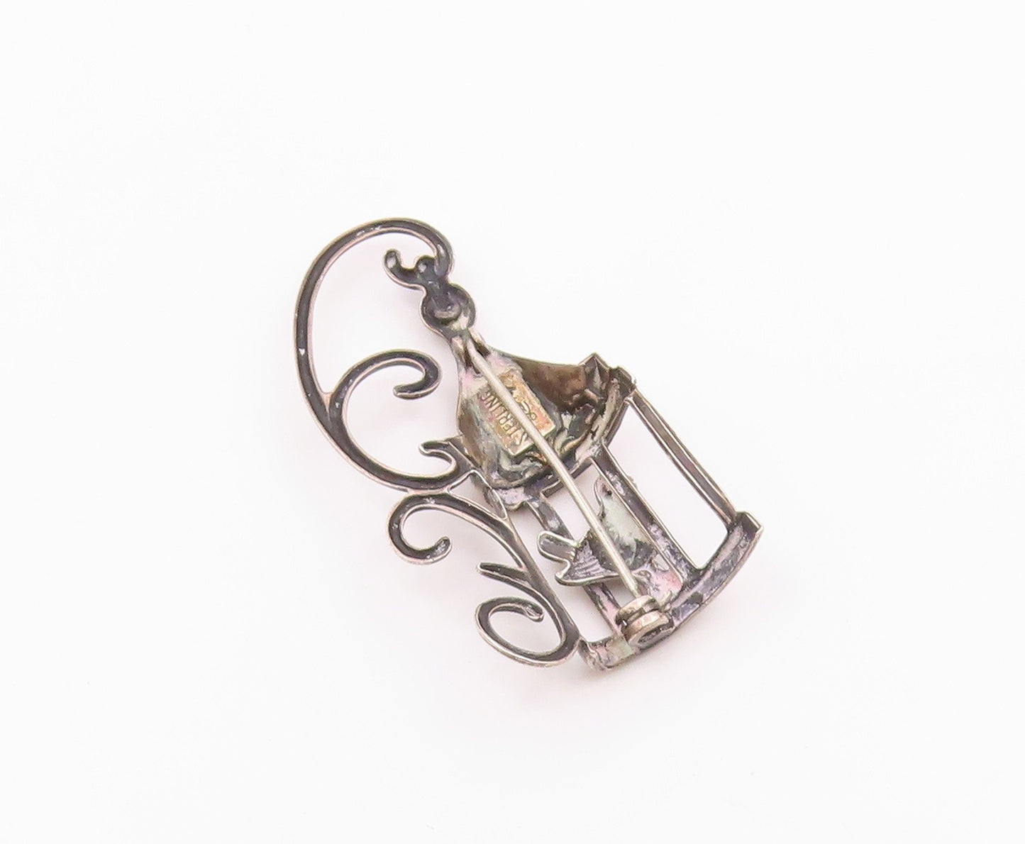 LANG 925 Sterling Silver  Vintage Shiny Swirl Bird Cage Brooch Pin  BP9142