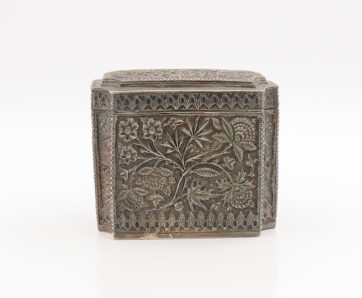 Vintage Silver  Large Trinket Box Antique Intricate Floral OPENS  TR4147