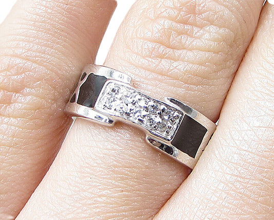 925 Silver  White Cubic Zirconia Enamel Roman Numerals Band Ring Sz 6  RG1966
