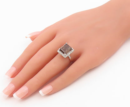 925 Sterling Silver Vintage Ring Emerald Cut Smoky Quartz Band  Sz 6.5  RG36480
