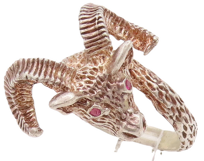 925 Sterling Silver Vintage Ring Solid Carved Goat With Ruby Eyes Sz 6 RG28310