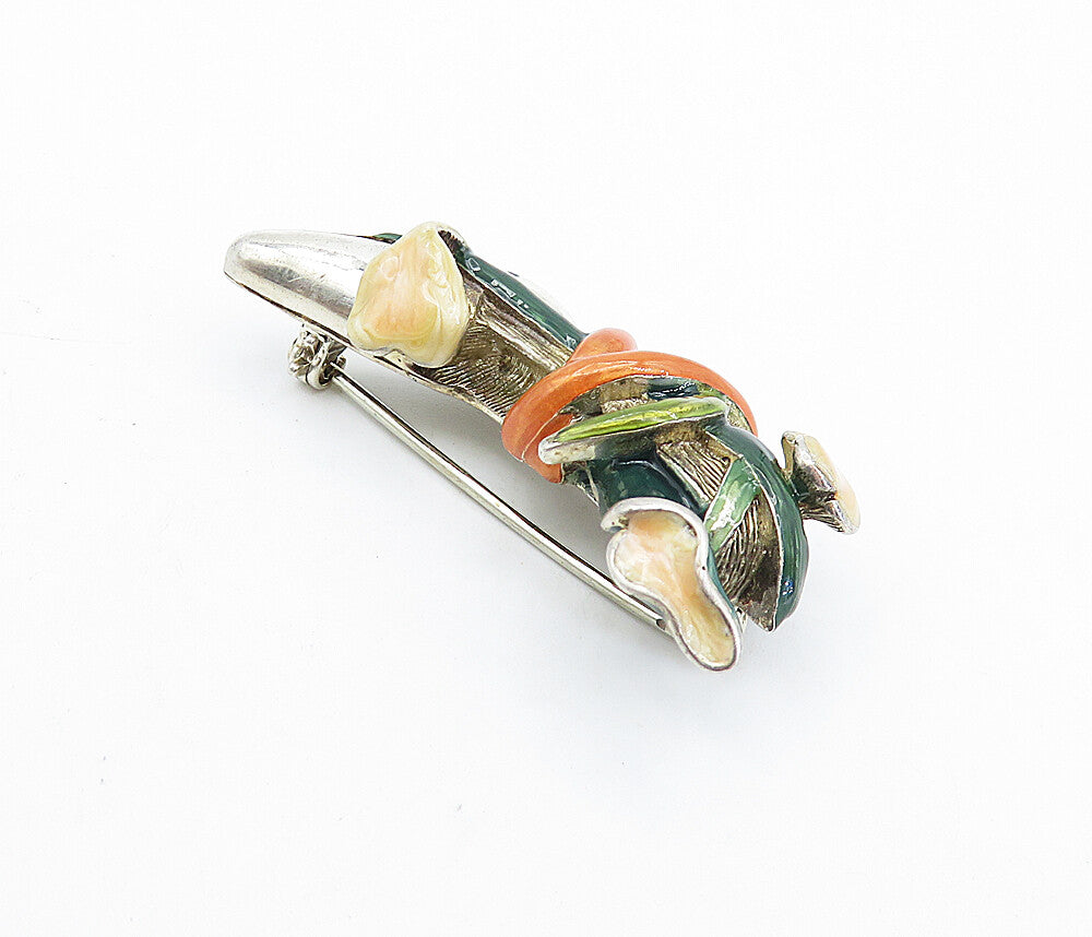925 Sterling Silver  Vintage Enamel Vine Wrapped Shoe Motif Brooch Pin  BP2556