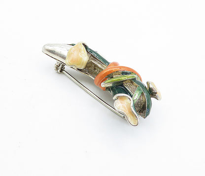 925 Sterling Silver  Vintage Enamel Vine Wrapped Shoe Motif Brooch Pin  BP2556