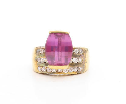 925 Sterling Silver Vintage Ring DAVID SIGAL  Gold Plated Topaz  Sz 10  RG31362