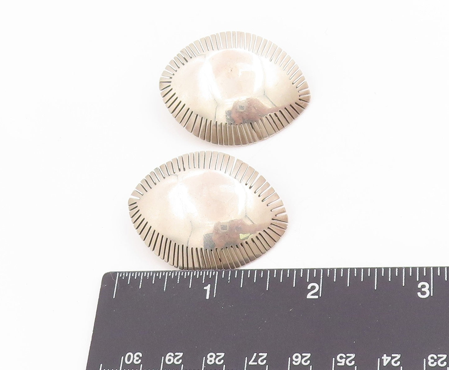 925 Sterling Silver Vintage Earrings MEXICO Etched Oval Concho Studs  EG13720