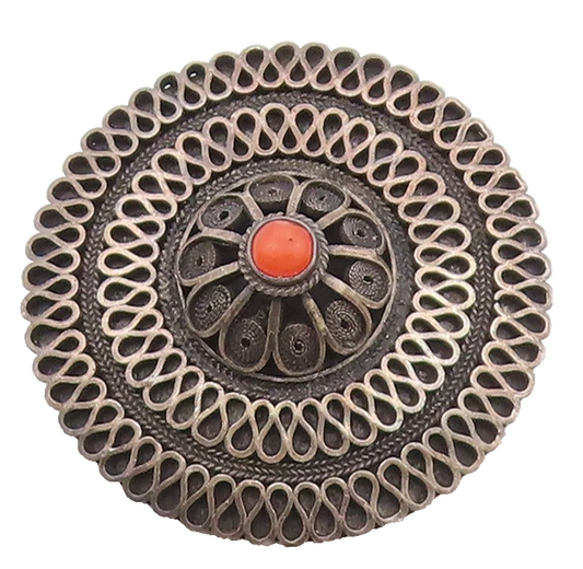 ISRAEL 925 Sterling Silver  Vintage Coral Flower Motif Brooch Pin  BP9121