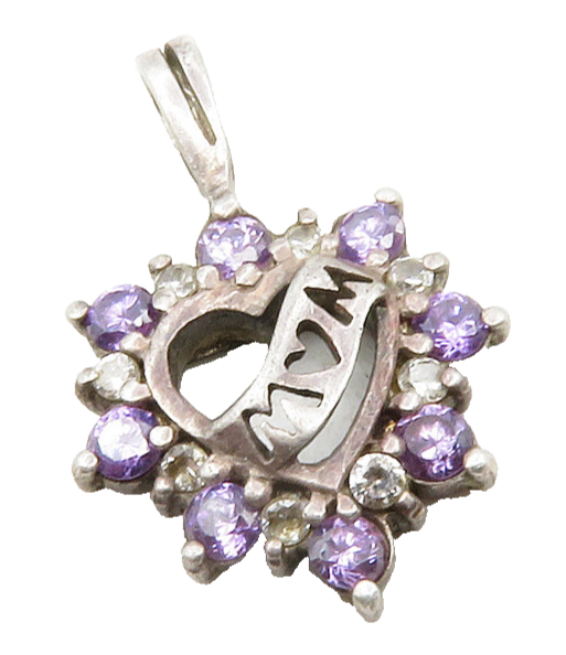 925 Sterling Silver  Vintage Amethyst & Topaz Mom Love Heart Pendant  PT10051