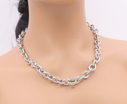 JUDITH RIPKA 925 Sterling Silver Vintage Polished & Ribbed Chain Necklace NE3922