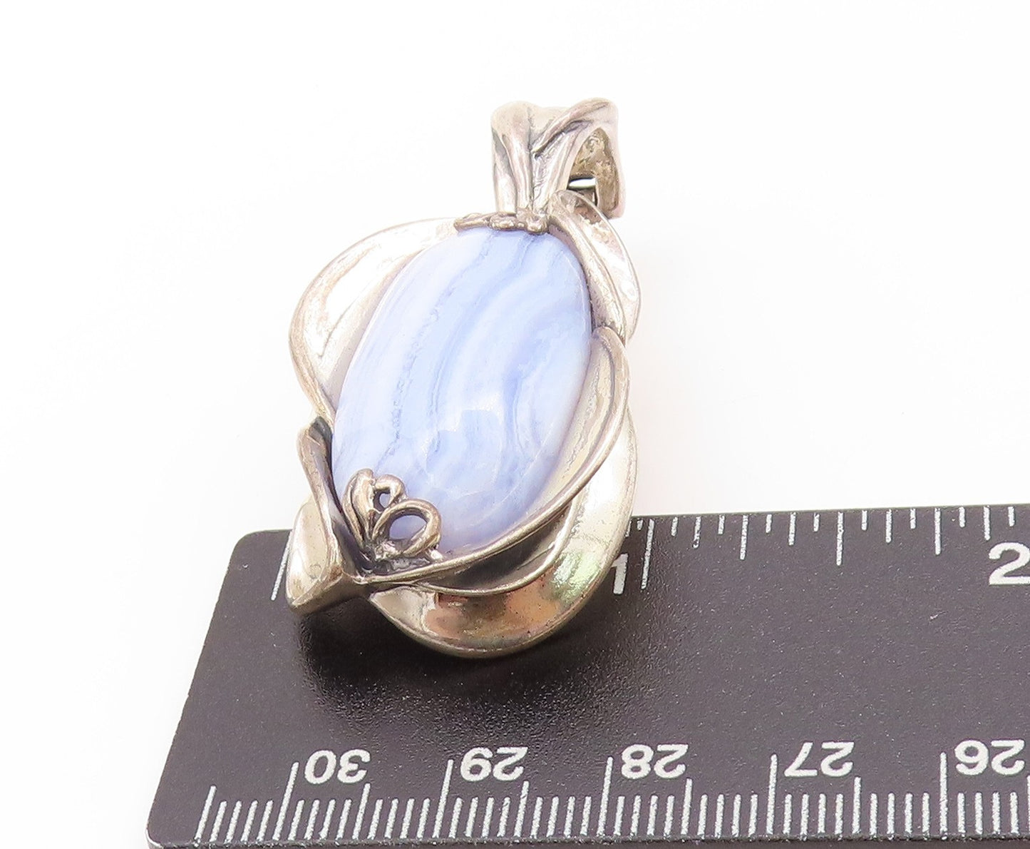 925 Sterling Silver Vintage Pendant CAROLYN POLLACK Floral Laced Agate  PT24197