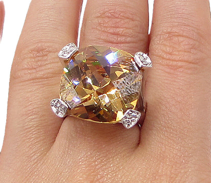 925 Sterling Silver  Citrine & White Cubic Zirconia Cocktail Ring Sz 7  RG3441