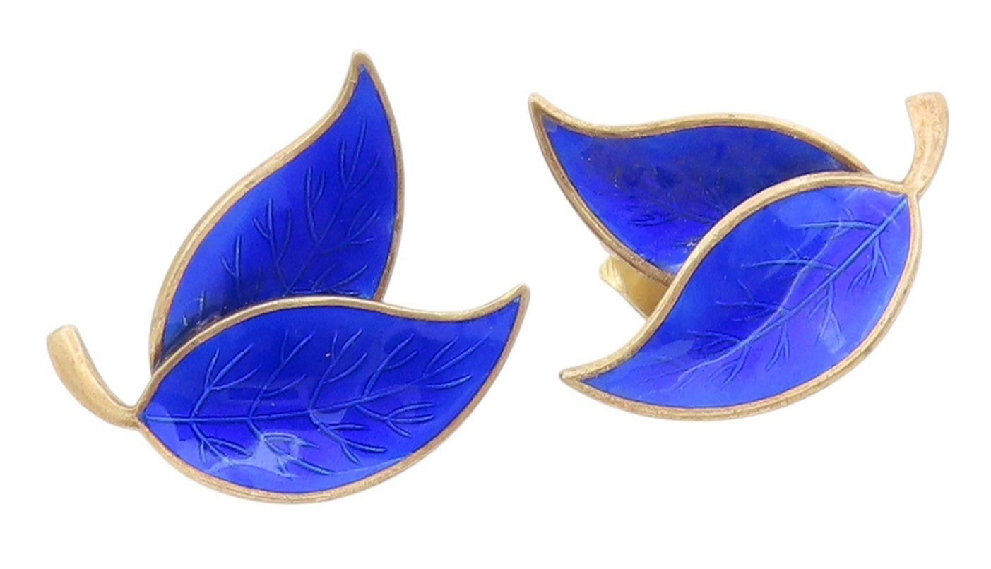 925 Sterling Silver Vintage Earrings MEKA DENMARK Gold Plated Leaves  EG13666