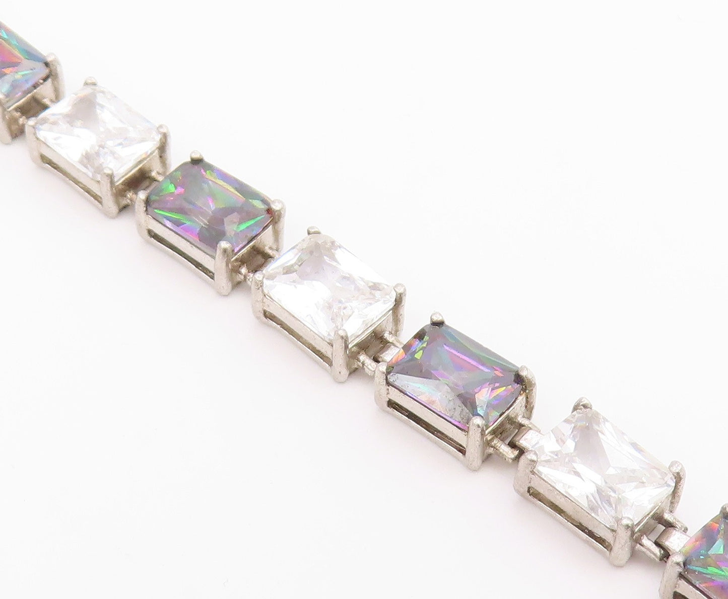 925 Sterling Silver  Vintage Cubic Zirconia & Mystic Topaz Bracelet  BT9518