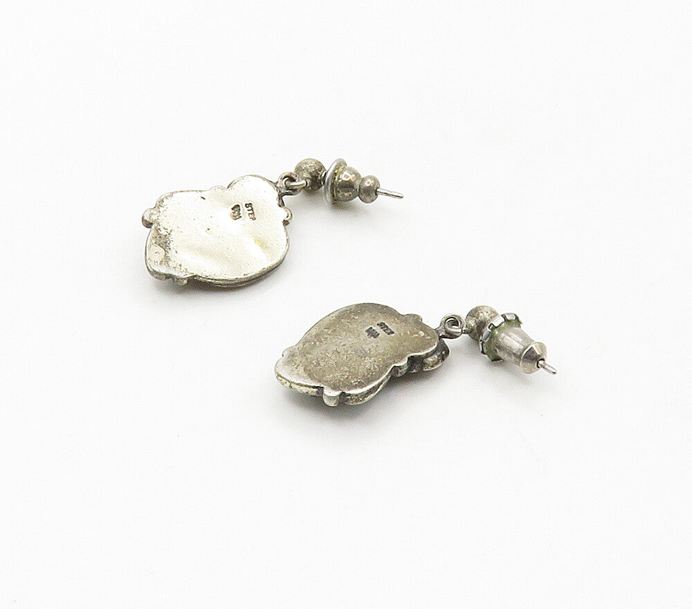 WHEELER 925 Silver  Vintage Hematite Floral Leaves Drop Earrings  EG8453