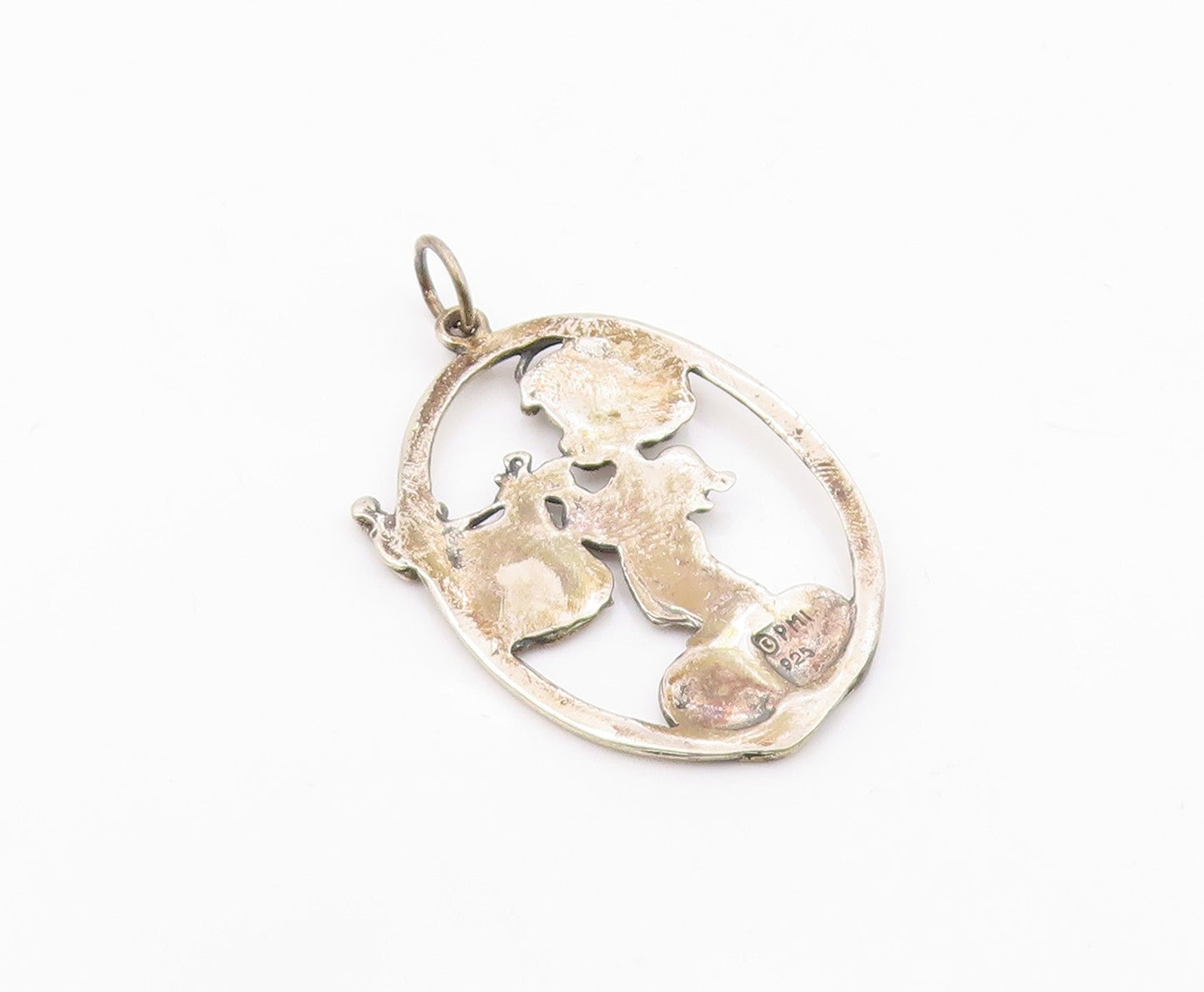 925 Sterling Silver  Vintage Baby Angel Rejoice Etched Drop Pendant  PT6415