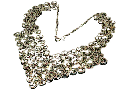 925 Sterling Silver  Vintage Dark Tone Spiral Flower Chain Necklace  NE3311