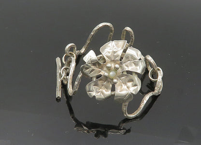 925 Sterling Silver  Vintage Mother Of Pearl Flower Chain Bracelet  BT8249