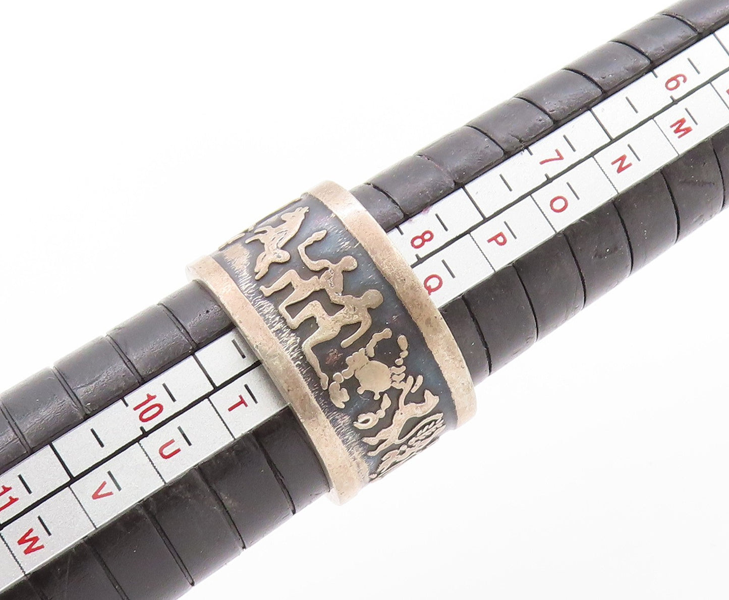 925 Sterling Silver Vintage Ring MEXICO Trible Life Carved  Sz 8.5 RG32721