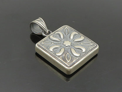 ASUR 925 Silver  Vintage Etched Flower Pedals Motif Square Pendant  PT20190