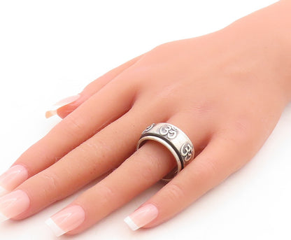 925 Sterling Silver Vintage Ring Spinner Religious OM Carved  Sz 12  RG31597