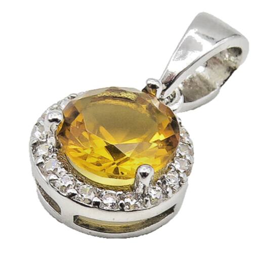 925 Sterling Silver  Round Cut Citrine & Topaz Petite Drop Pendant  PT8716