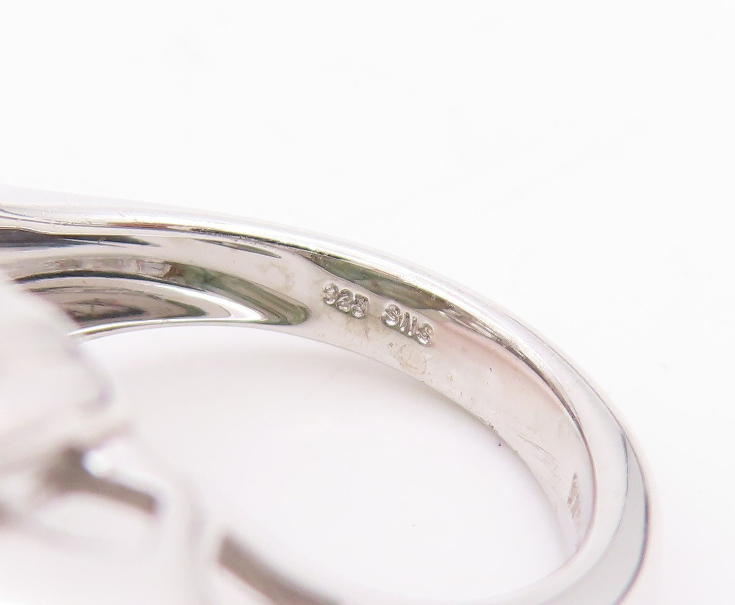 925 Sterling Silver Vintage Ring Carved Gemstone & CZ Band  Sz 6.5  RG34177