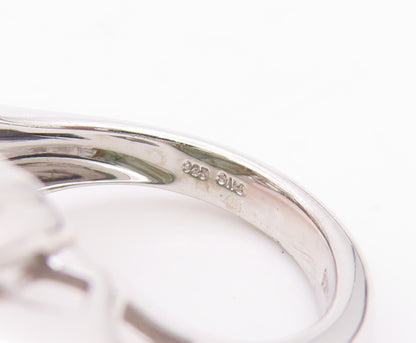 925 Sterling Silver Vintage Ring Carved Gemstone & CZ Band  Sz 6.5  RG34177