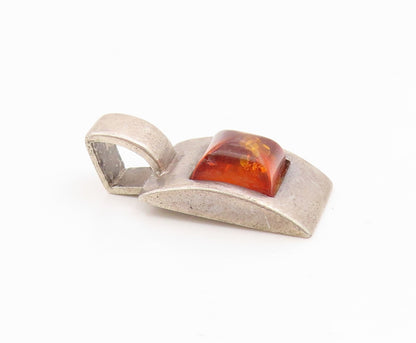 925 Sterling Silver Vintage Pendant Amber Modernist Geometric Charm  PT25908