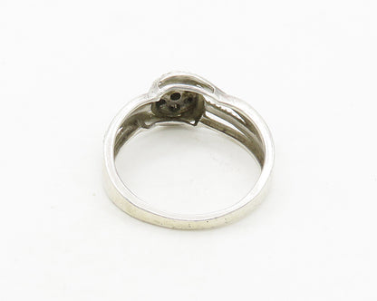 925 Sterling Silver  Vintage Genuine Diamonds Floral Band Ring Sz 9  RG19741