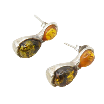 AP POLAND 925 Sterling Silver  Vintage Cabochon Cut Amber Drop Earrings EG8809