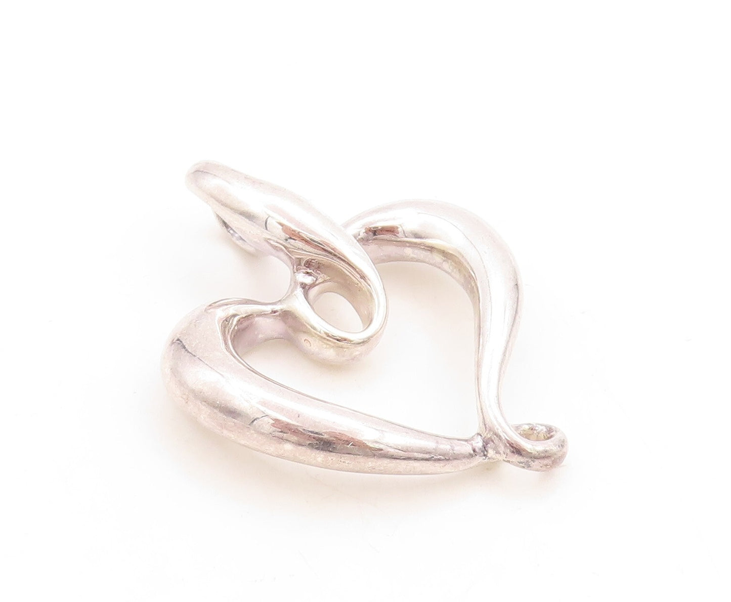925 Sterling Silver Vintage Pendant Modernist Swirled Cutout Heart  PT23875