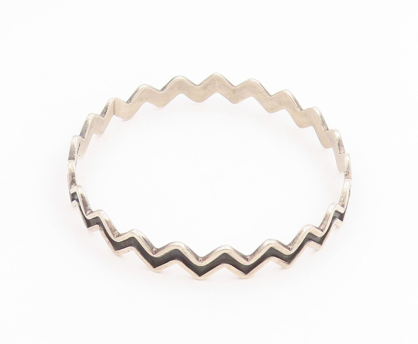 925 Sterling Silver Vintage Bracelet MEXICO Modernist Zig Zag Bangle  BT11616