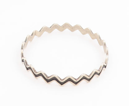 925 Sterling Silver Vintage Bracelet MEXICO Modernist Zig Zag Bangle  BT11616