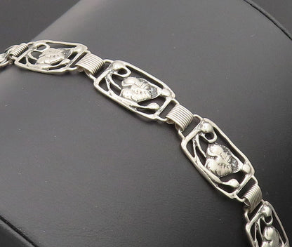 DANECRAFT 925 Silver  Vintage Swirly Carved Framed Leaf Link Bracelet  BT10149
