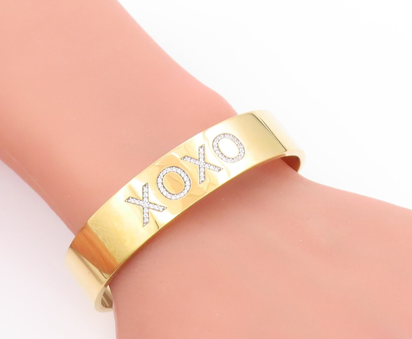 925 Sterling Silver Vintage Bracelet Gold Plated CZ XOXO Love Affection  BT11377