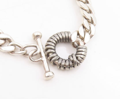 925 Sterling Silver Vintage Bracelet Modernist Curb Link Toggle Chain  BT11486