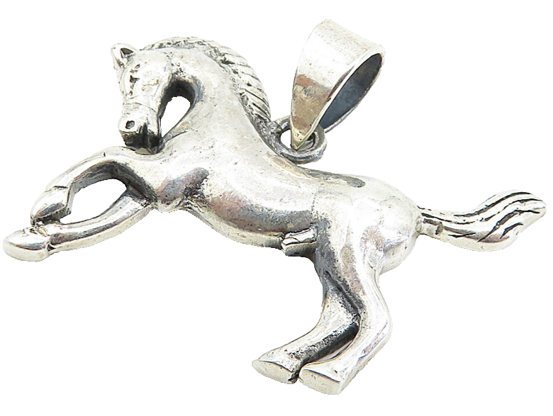 925 Sterling Silver  Vintage Shiny Petite Galloping Horse Motif Pendant PT5972