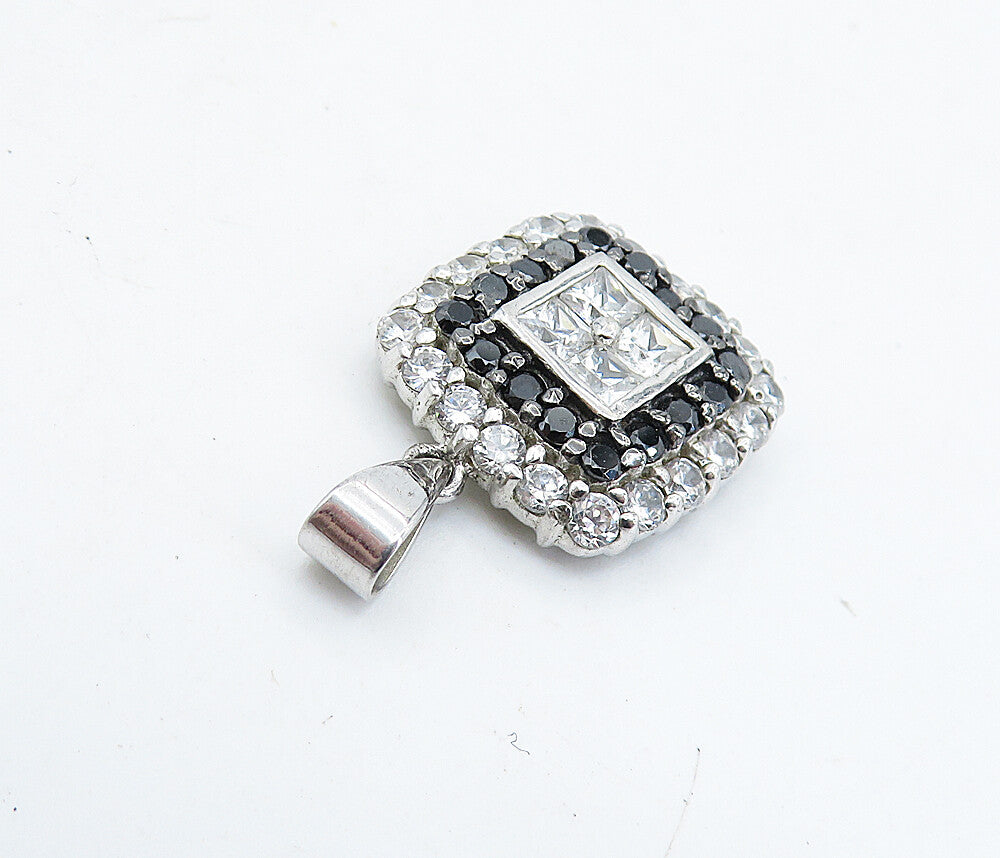 925 Sterling Silver  Cubic Zirconia & Sapphire Square Drop Pendant  PT5047