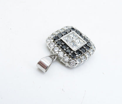 925 Sterling Silver  Cubic Zirconia & Sapphire Square Drop Pendant  PT5047