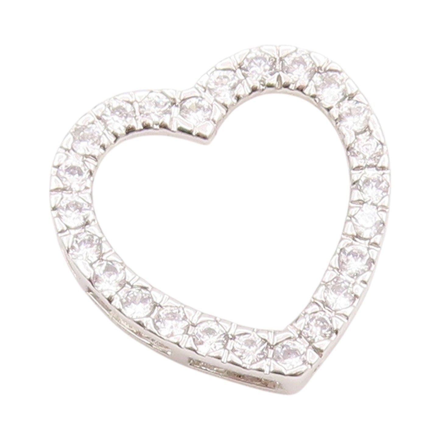 925 Sterling Silver Vintage Pendant Round CZ Cutout Love Heart  PT24693