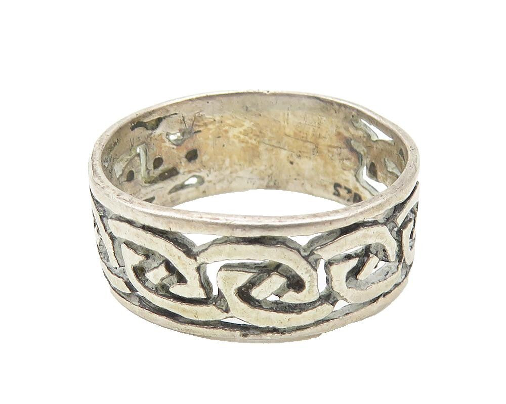 925 Sterling Silver  Vintage Open Knot Patterned Round Band Ring Sz 7  RG11017