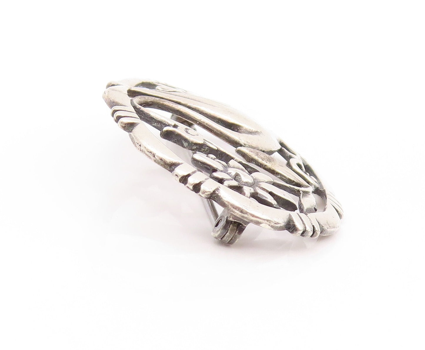 925 Sterling Silver Vintage Brooch  BAUR Cutout Stork & Floral Design  BP11552