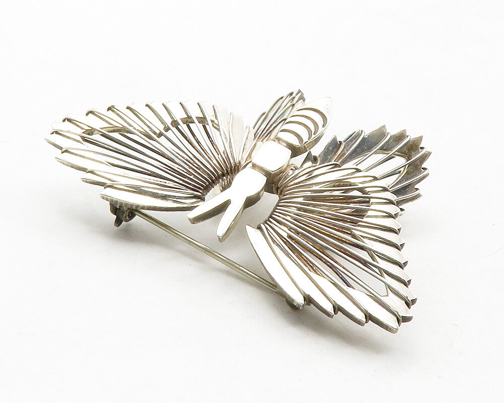 MEXICO 925 Sterling Silver Vintage Shiny Butterfly Motif Brooch Pin BP4722