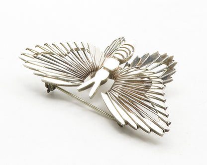 MEXICO 925 Sterling Silver Vintage Shiny Butterfly Motif Brooch Pin BP4722