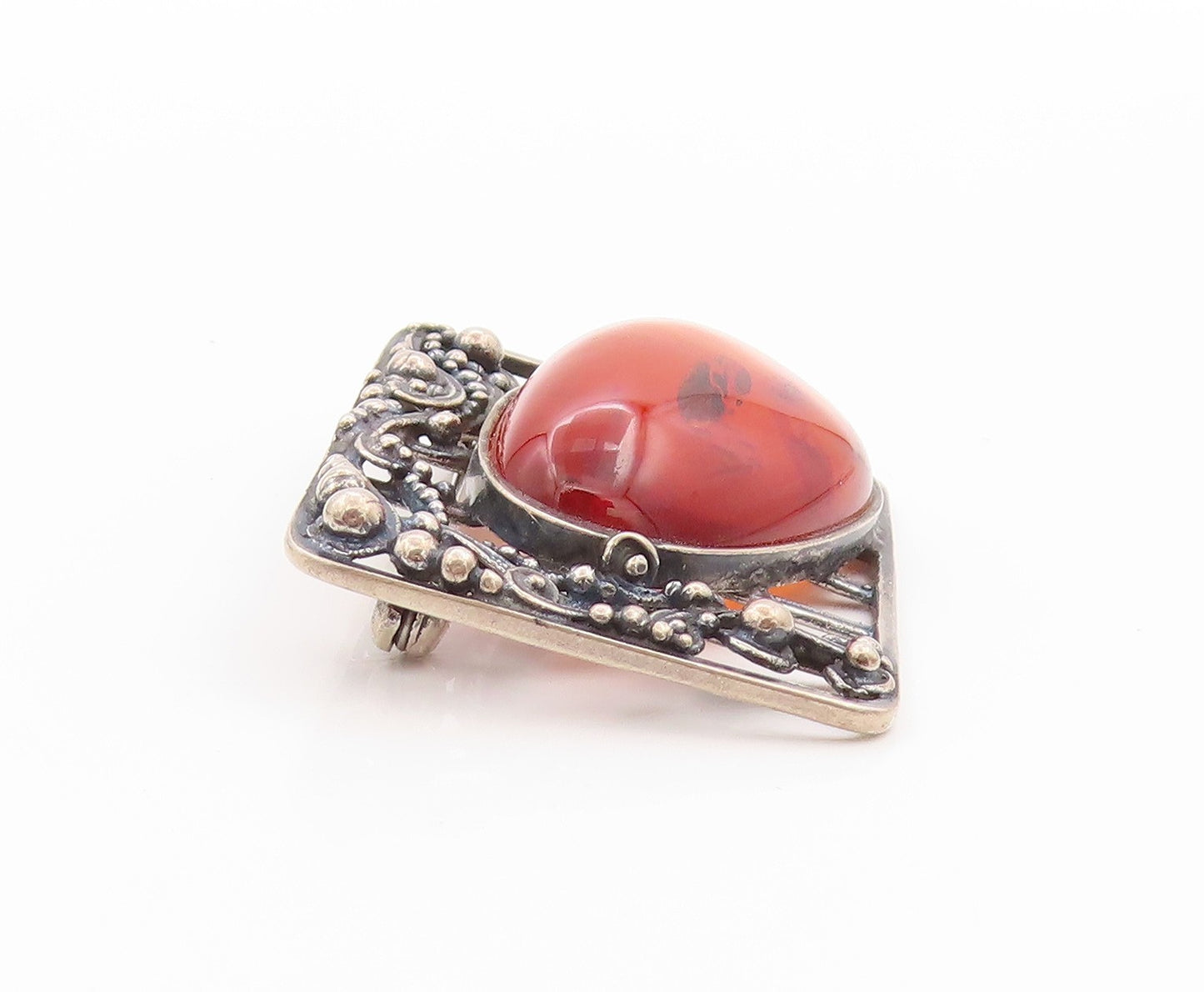 925 Sterling Silver Vintage Brooch POLAND Large Amber Swirly Cutout  BP11621